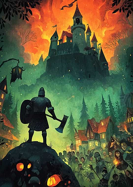 Knight and Castle Fantasy Illustration