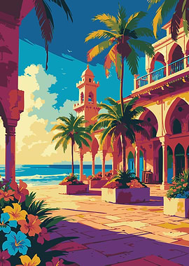 Tropical Beach Resort Illustration