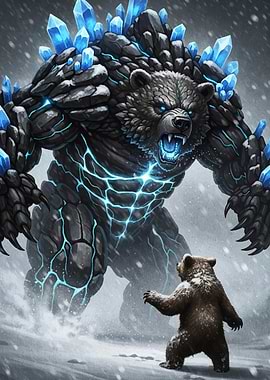 Crystal Bear Confrontation in Snowy Landscape
