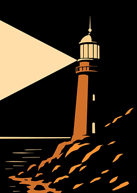 Lighthouse at Night Vector Illustration