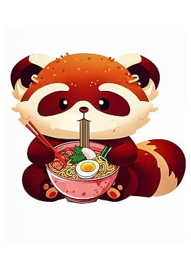 Cute Red Panda Eating Ramen