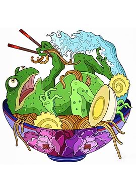 Frog in Ramen Bowl Illustration