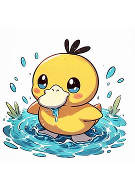 Cute Yellow Duckling in Water