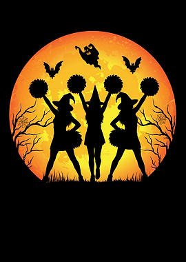 Halloween Witch Cheerleaders Silhouette