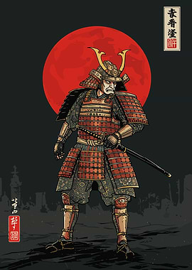Red Moon Samurai Warrior