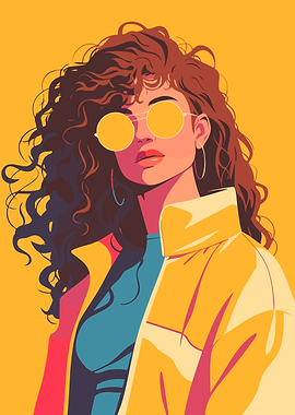 Stylish 80s Fashion Woman Retro Minimalist Art Illustration Portrait