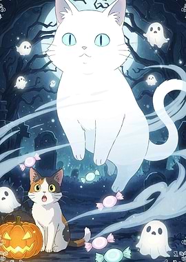 Halloween Cats Ghosts Graveyard