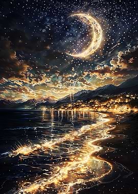 Moonlit Ocean Dreams - Surreal Starry Seascape