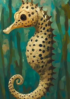 Seahorse Illustration in Teal Waters