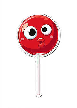 Cartoon Red Lollipop with Face