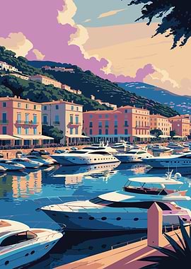 Coastal Cityscape with Yachts and Buildings