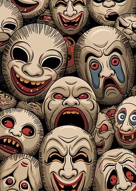 Collection of expressive theatrical masks