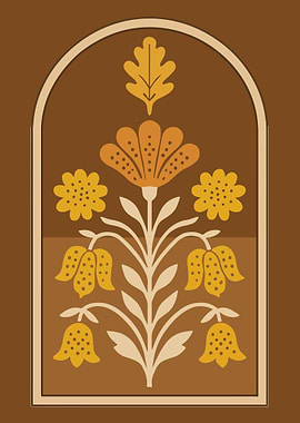 Floral Illustration in Brown and Yellow