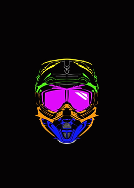 Motocross Helmet Illustration on Black Background