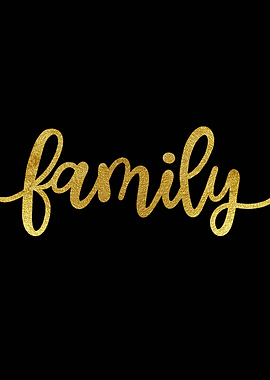 Family Text Art Gold
