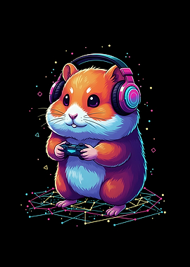 Gamer Hamster with Headphones and Controller