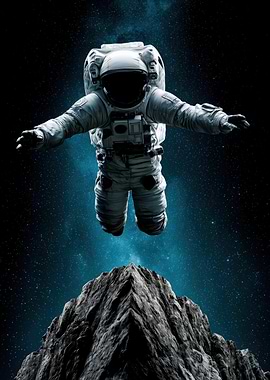 Astronaut Floating Above Mountain Peak