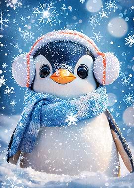 Cute Penguin Earmuffs Snowfall
