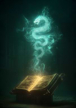 Mystical Dragon Emerging from Book