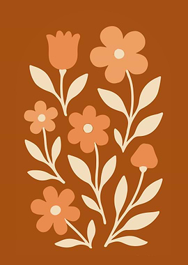 Retro Floral Illustration on Brown Background