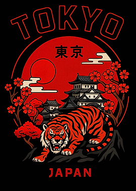 Tokyo Japan Tiger Illustration