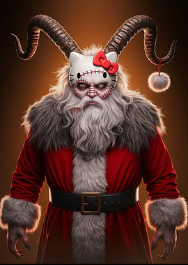 Creepy Kitty Santa with Horns