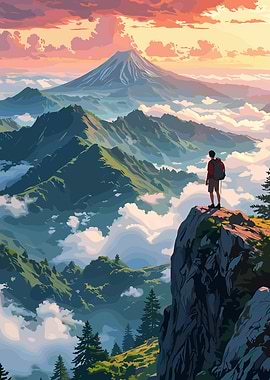 Mountain Hiker Landscape Digital Art