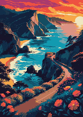 Coastal Road at Sunset