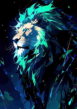 Majestic Lion with Teal Mane