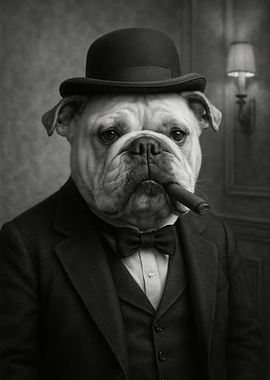 Bulldog in Suit with Cigar Churchill