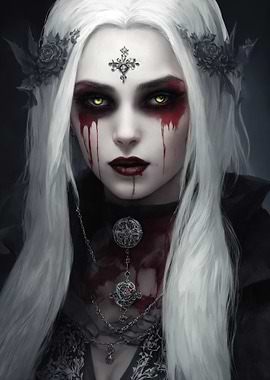 Pale Vampire Woman with Green Eyes