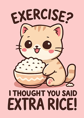Cute Cat with Rice Bowl Cartoon