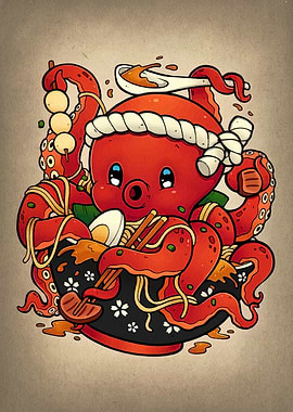 Octopus Chef with Ramen Bowl