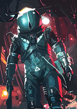 Astronaut in Dark Space Station