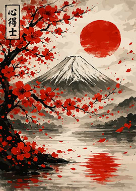 Mount Fuji with Cherry Blossoms Painting