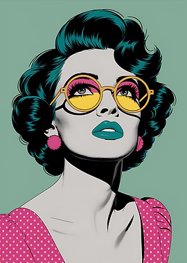 Retro Woman with Sunglasses Illustration Pop Art
