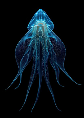 Translucent Blue Jellyfish on Black Background