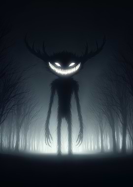 Creepy Monster in Foggy Forest