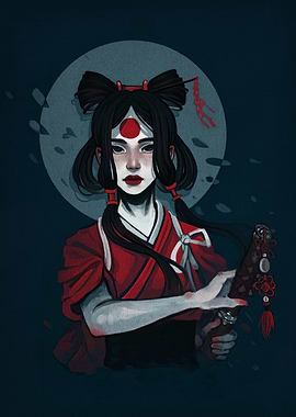 Samurai Girl with Sword Digital Art