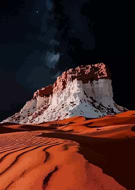Desert Landscape with Mesa and Night Sky