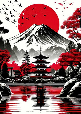 Japanese Landscape Pagoda Mountain