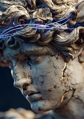 Marble Statue with Neon Light Crown