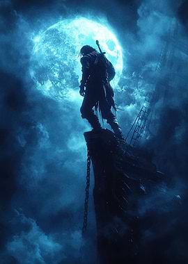 Moonlit Warrior on Ship's Edge