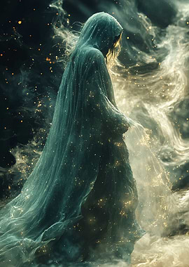 Ethereal Figure in Hooded Gown