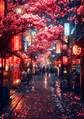 Cherry Blossom Street at Night