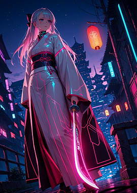 Cyberpunk Style Anime Girl with Katana