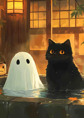 Black Cat and Ghost in Water