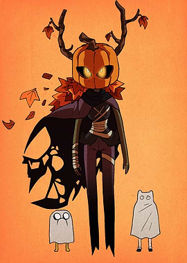 Halloween Pumpkin Character with Ghost Friends
