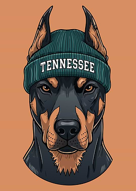 Doberman with Tennessee Beanie