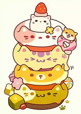 Cute Cat Donut Tower Illustration